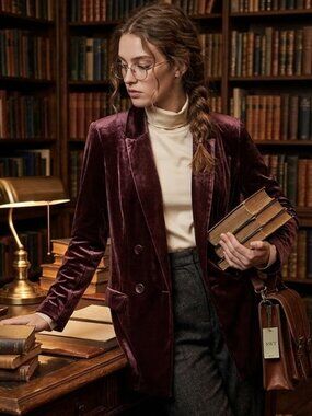NEW Maurices Siz XS Wine Color Velvet Double Breasted Blazer Jacket NWT Poetcore